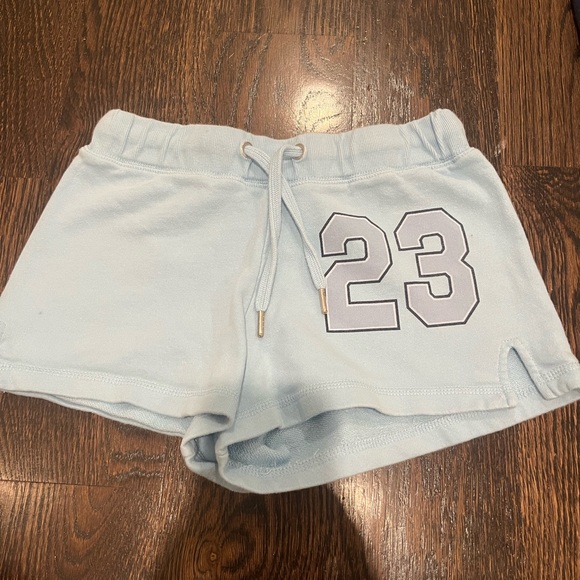 Women's Light Blue Shorts with Number Print - Picture 1 of 3